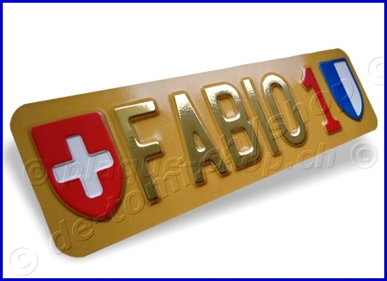 Autoschild vorne Braun 80x300 mm "Text Gold & Chrom mit WAPPEN"